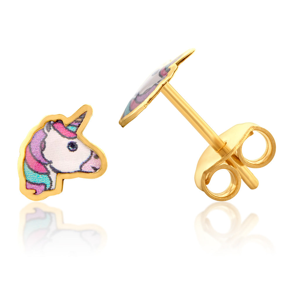Unicorn Earring Unicorn Studs 9ct Yellow Gold Unicorn Stud