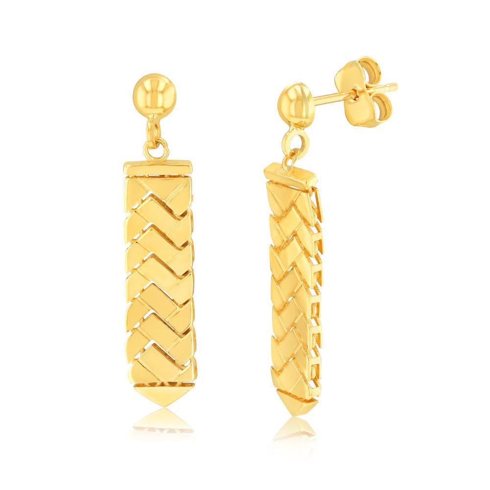 thumbnail image 2 of 9ct Yellow Gold Patterned Drop Hoop Earrings - Victorian Style, Hook Fastening 2 of 6