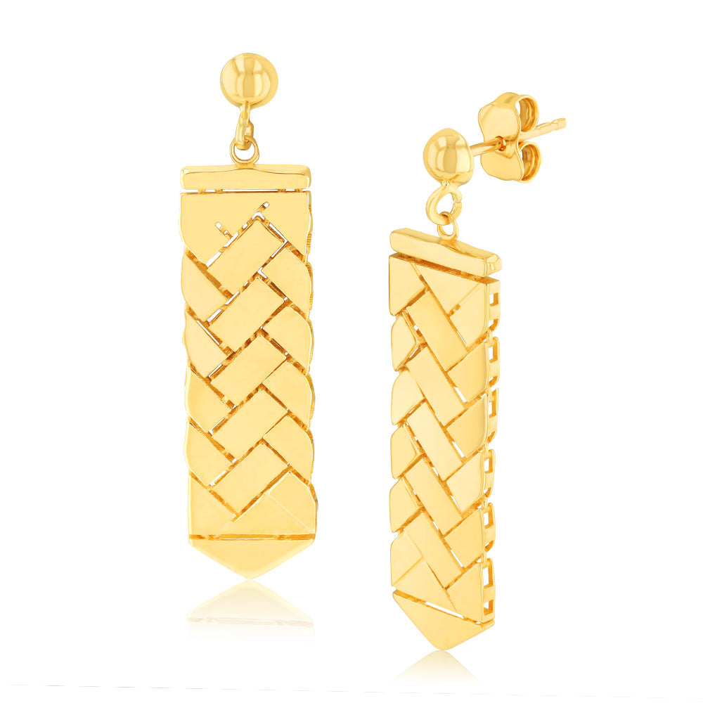thumbnail image 2 of 9ct Yellow Gold Patterned Drop Hoop Earrings - Victorian Style, Hook Fastening 2 of 6