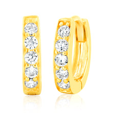 Load image into Gallery viewer, 9ct Yellow Gold 10mm Zirconia Huggie Earrings