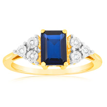 Load image into Gallery viewer, 9ct Yellow Gold 7mm Created Sapphire And Diamond Ring