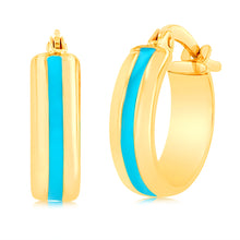 Load image into Gallery viewer, 9ct Yellow Gold Silverfilled Blue Enamel On Hoop Earrings