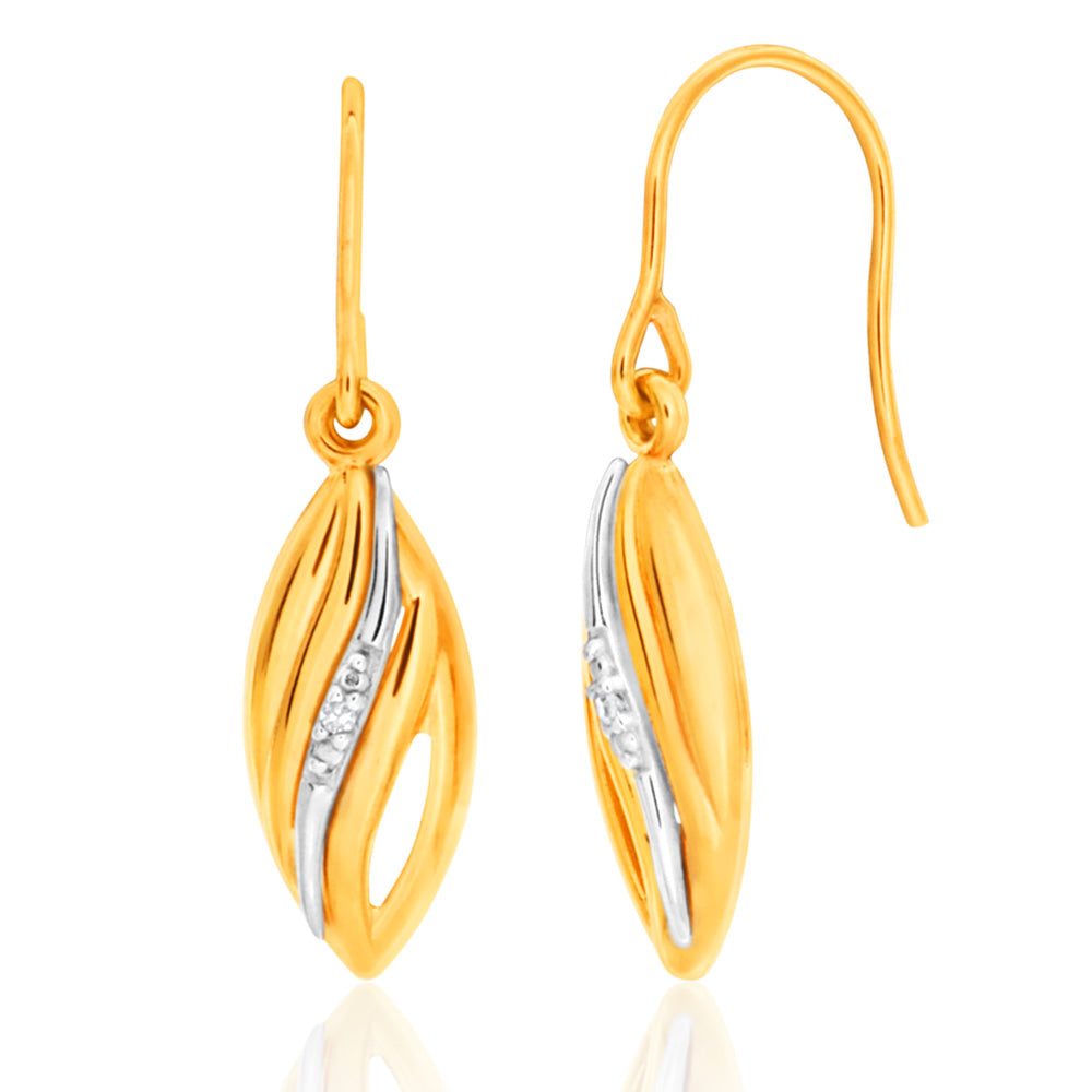 9ct Elegant Yellow Gold Diamond Drop Earrings