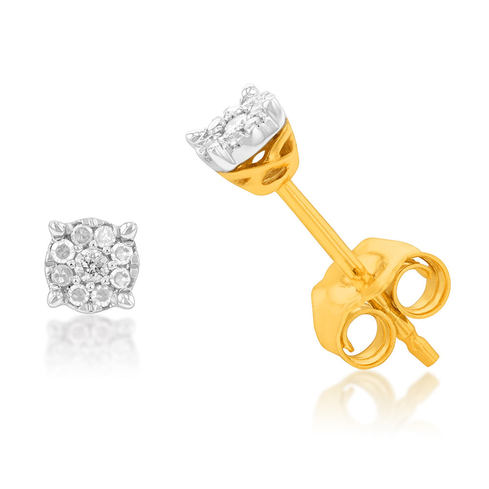 9ct Yellow Gold Majestic Diamond Stud Earrings and Infinity Detail on Side Profile