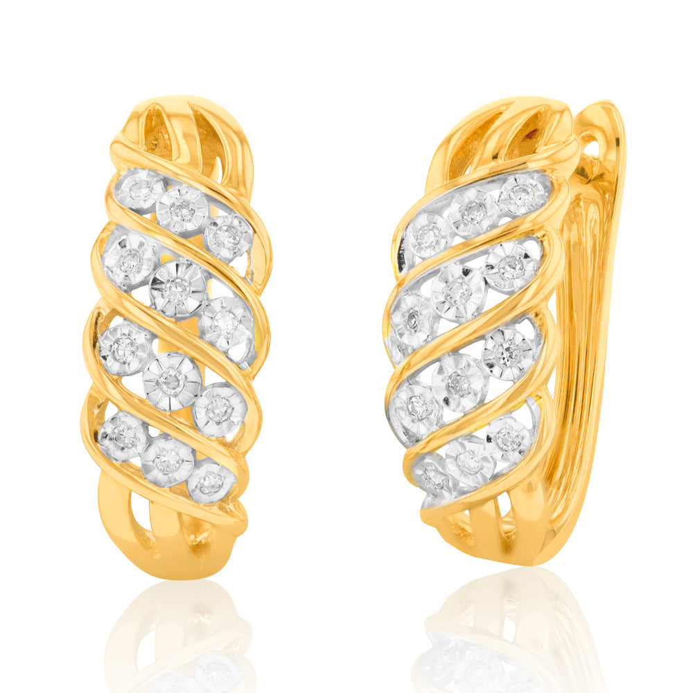 9ct Yellow Gold Diamond Hoop Earrings