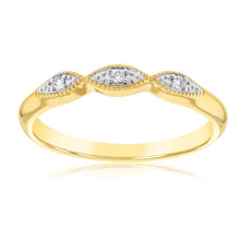 Load image into Gallery viewer, 9ct Yellow Gold Diamond Milgrain Ring with 3 Brilliant Diamonds