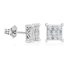 Load image into Gallery viewer, 14ct White Gold 1/2 Carat Diamond Stud Square Earrings