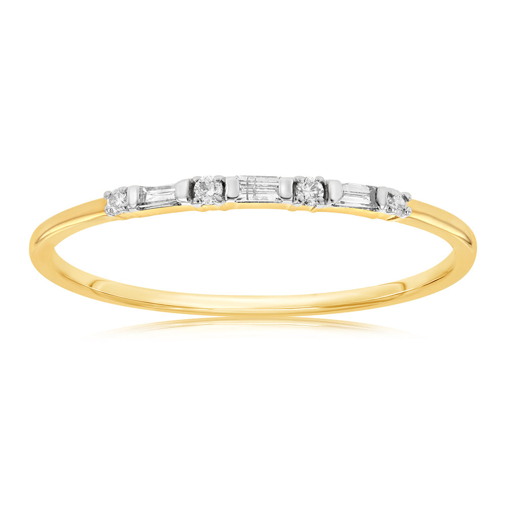9ct Yellow Gold 0.10 Carat Diamond Eternity Ring with 4Brilliant & 3Baguette Diamonds