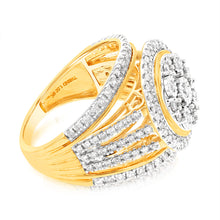 Load image into Gallery viewer, 9ct Yellow Gold 1 Carat Diamond Round Cushion Shape Cluster Dress Ring