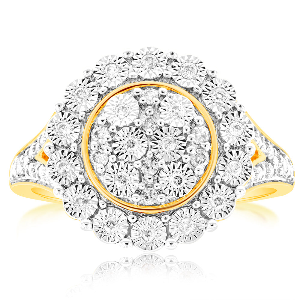9ct Yellow Gold 1/5 Carat Diamond Disc Dress Ring