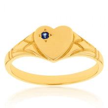 Load image into Gallery viewer, 9ct Yellow Gold Sapphire Heart Signet Ring Size L