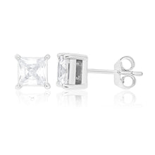 Load image into Gallery viewer, Sterling Silver Cubic Zirconia Princess Cut 5mm Stud Earrings
