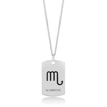 Load image into Gallery viewer, Sterling Silver Dog Tag With Scorpio Zodiac/Star Sign Pendant