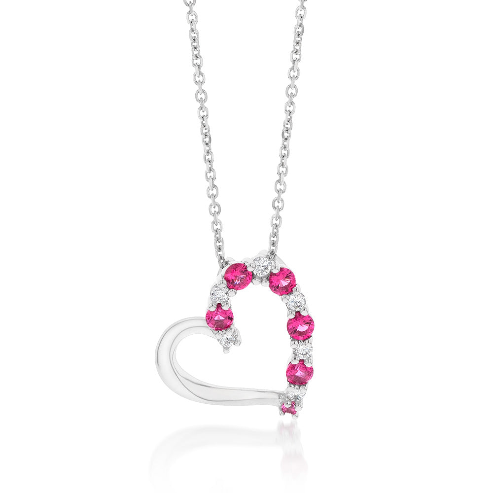 thumbnail image 2 of 925 Sterling Silver Heart Pendant Necklace – Blue Sapphire & White Topaz, 18in Chain 2 of 3