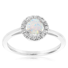 Load image into Gallery viewer, Sterlling Silver Cubic Zirconia And Created Opal Ring