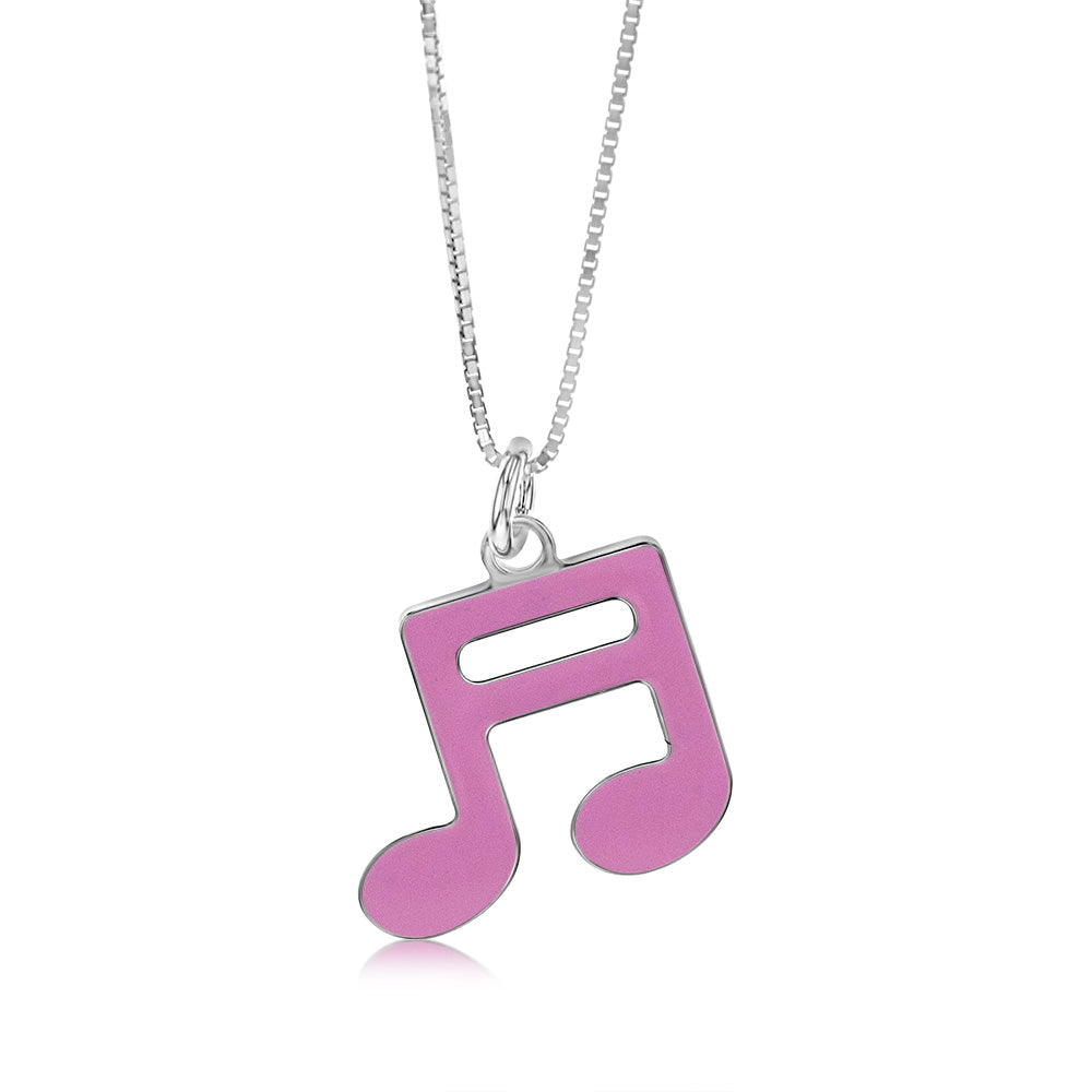 Sterling Silver Pink Enamel Music Note Pendant On 45cm Chain