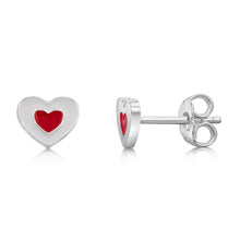 Load image into Gallery viewer, Sterling Silver Red White Enamel Heart Stud Earrings