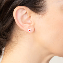 Load image into Gallery viewer, Sterling Silver Red White Enamel Heart Stud Earrings