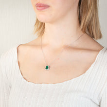 Load image into Gallery viewer, Sterling Silver Rhodium Plated Emerald And White CZ Pendant With 45cm Chain