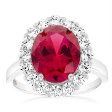 Load image into Gallery viewer, Sterling Silver Red And White Zirconia Halo Ring