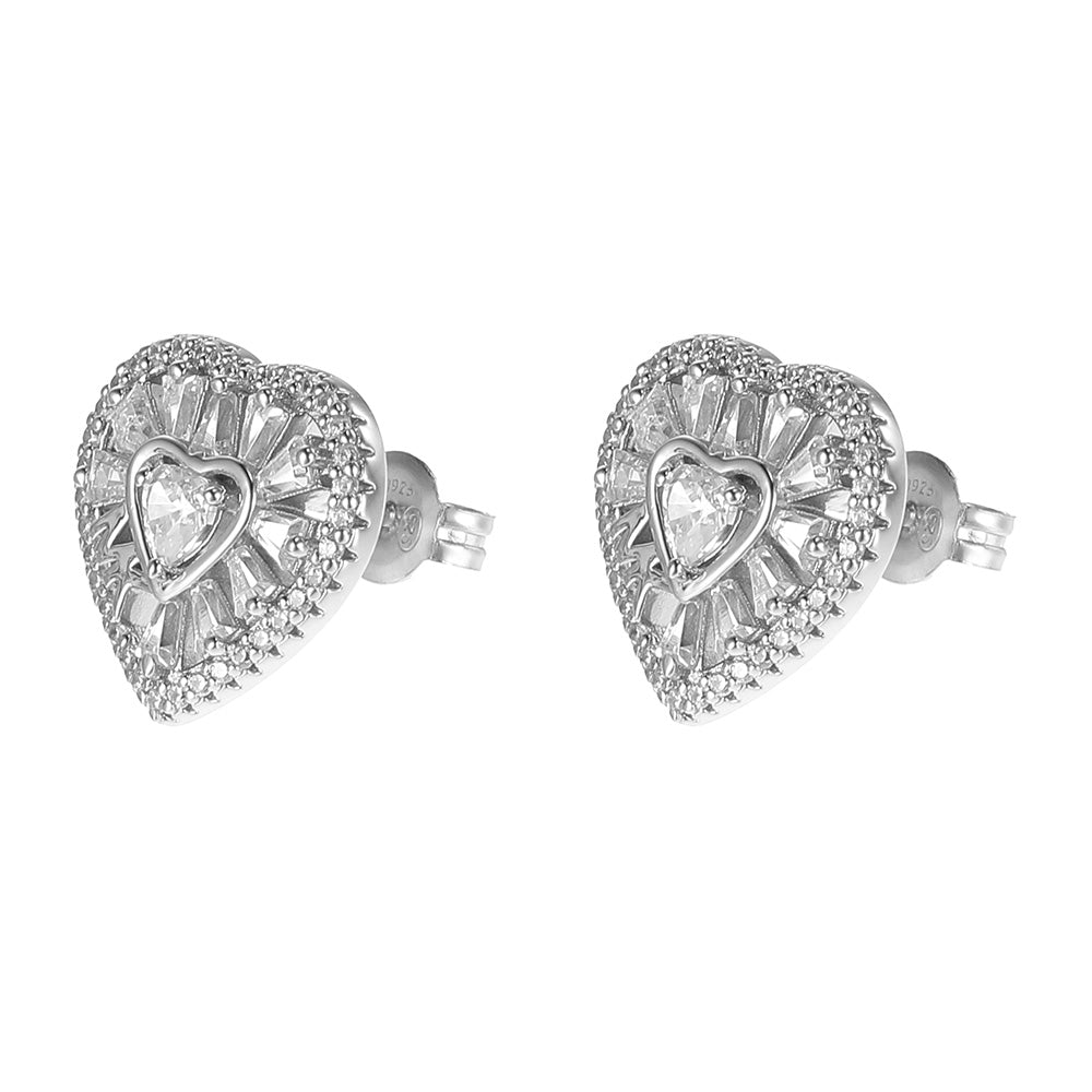 Michael Kors Sterling Silver Tapered Baguette Heart Stud Earrings