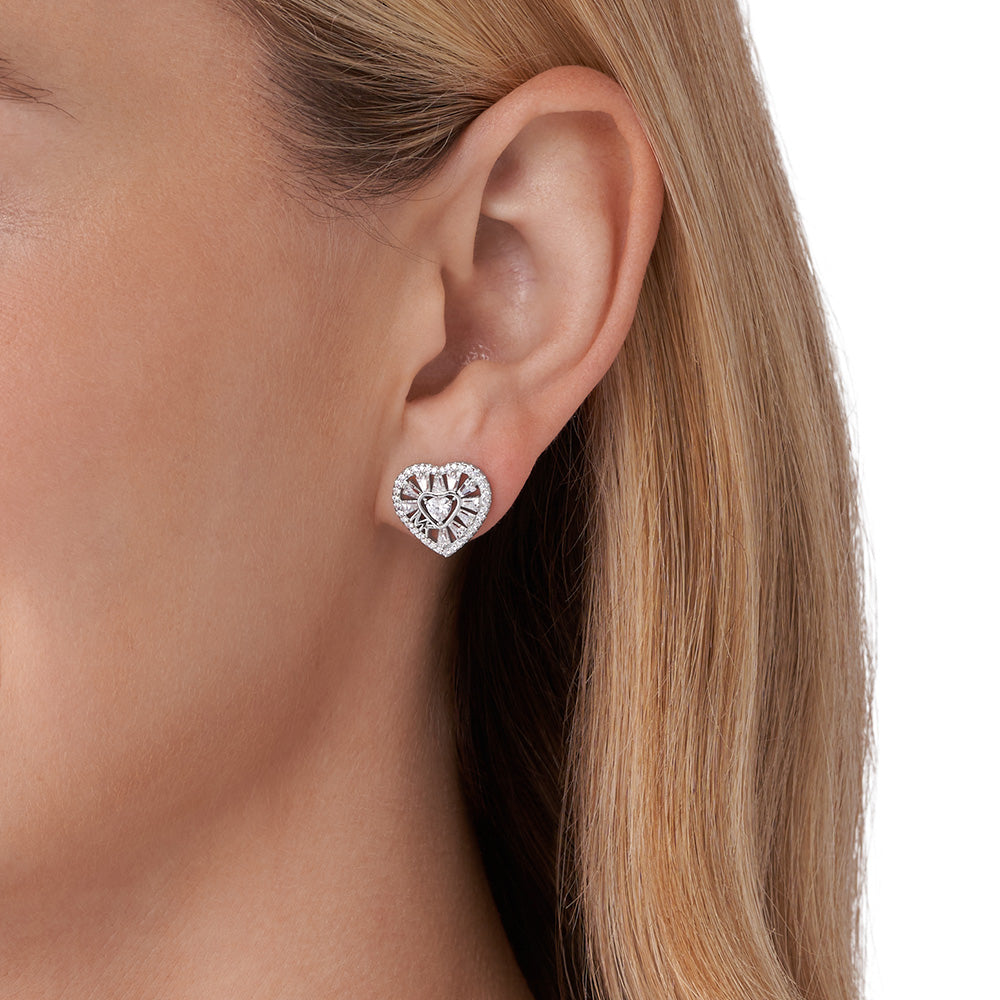 Michael Kors Sterling Silver Tapered Baguette Heart Stud Earrings