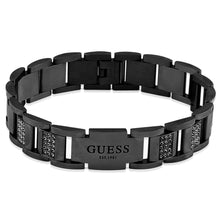 Load image into Gallery viewer, Guess Mens Jewellery Gunmetal Plated Black Cubic Zirconia 15mm Flat Chain Bracelet