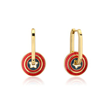 Load image into Gallery viewer, Disney Stainless Steel 14ct Gold Plated Captain America Hoop Earrings