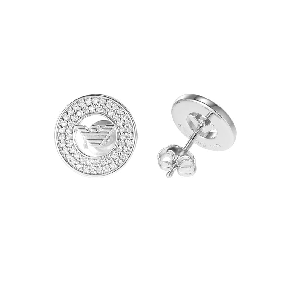 Emporio Armani Sterling Silver Key Basics CZ Stud Earrings