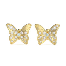 Load image into Gallery viewer, Guess Gold Plated Stainless Steel 12mm Pave Butterfly Stud Earrings