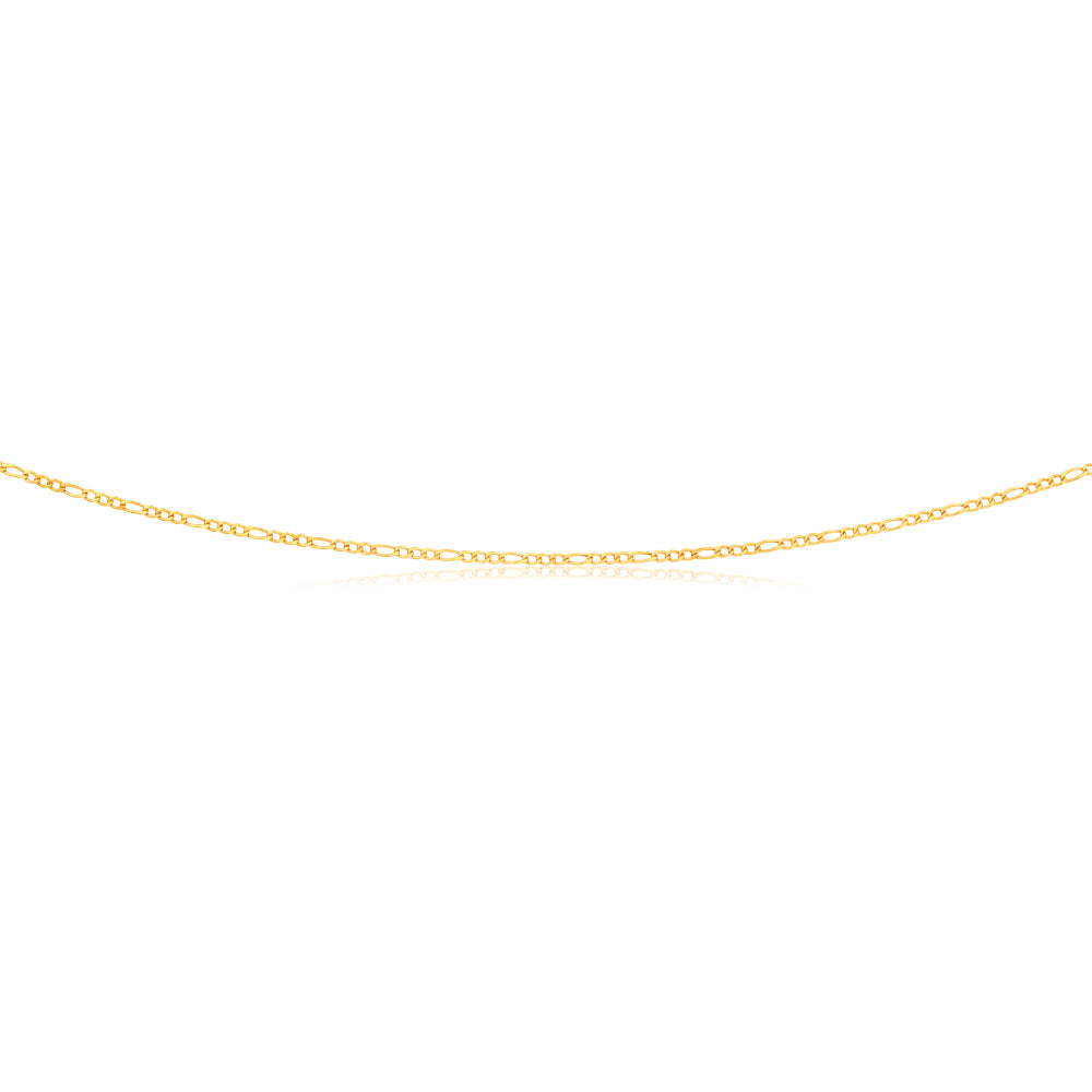 9ct Figaro 3:1 Yellow Gold 50cm 40Gauge Chain