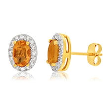 Load image into Gallery viewer, 9ct Yellow Gold &amp; White Gold Citrine + Diamond Stud Earrings