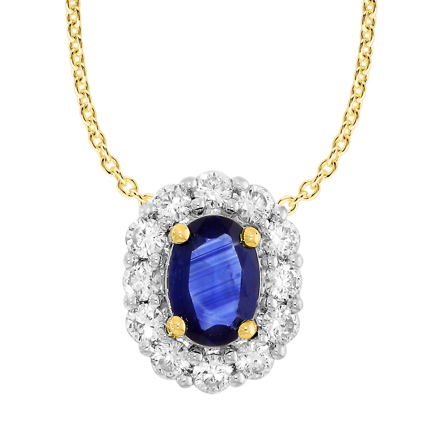 18ct Yellow Gold Natural Sapphire & Diamond Pendant with 45cm Chain