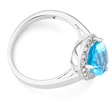 Load image into Gallery viewer, 9ct White Gold Blue Topaz &amp; Diamond Dress Ring