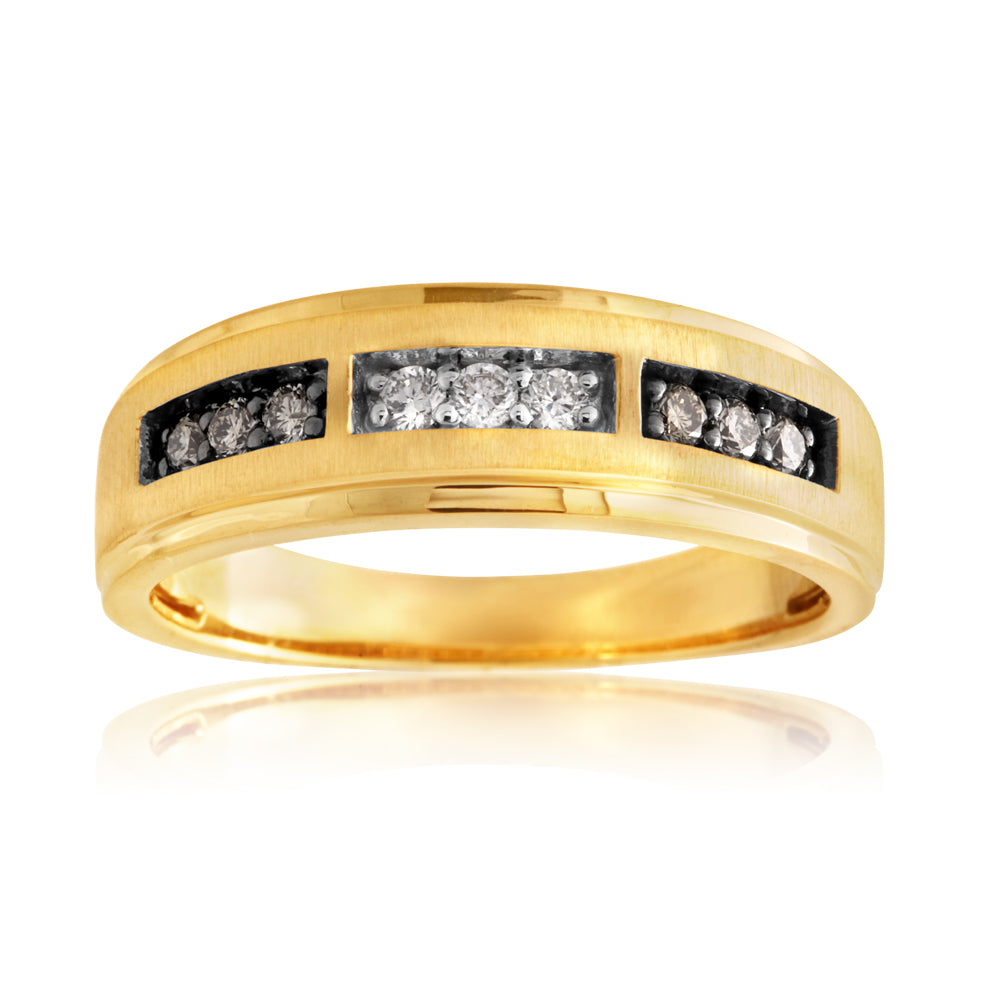 10ct Yellow Gold 1/4 Carat Diamond Ring with White and Champagne Diamo