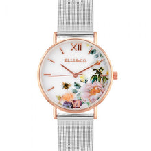 Load image into Gallery viewer, Ellis &amp; Co &#39;Iris&#39; Floral Stainless Steel Mesh With Rose Gold Tone Case Womens Watch