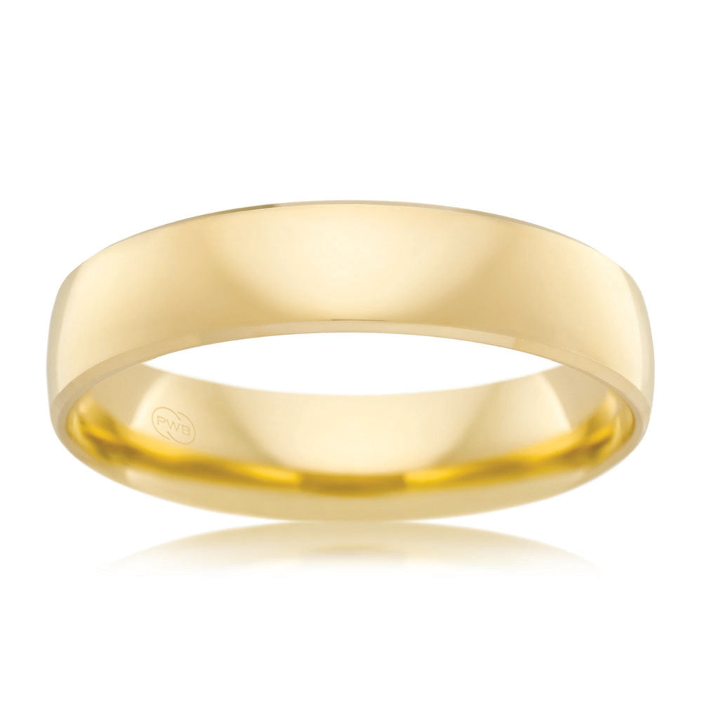 9ct Yellow Gold 5mm Half Round Bevelled Ring. Size W