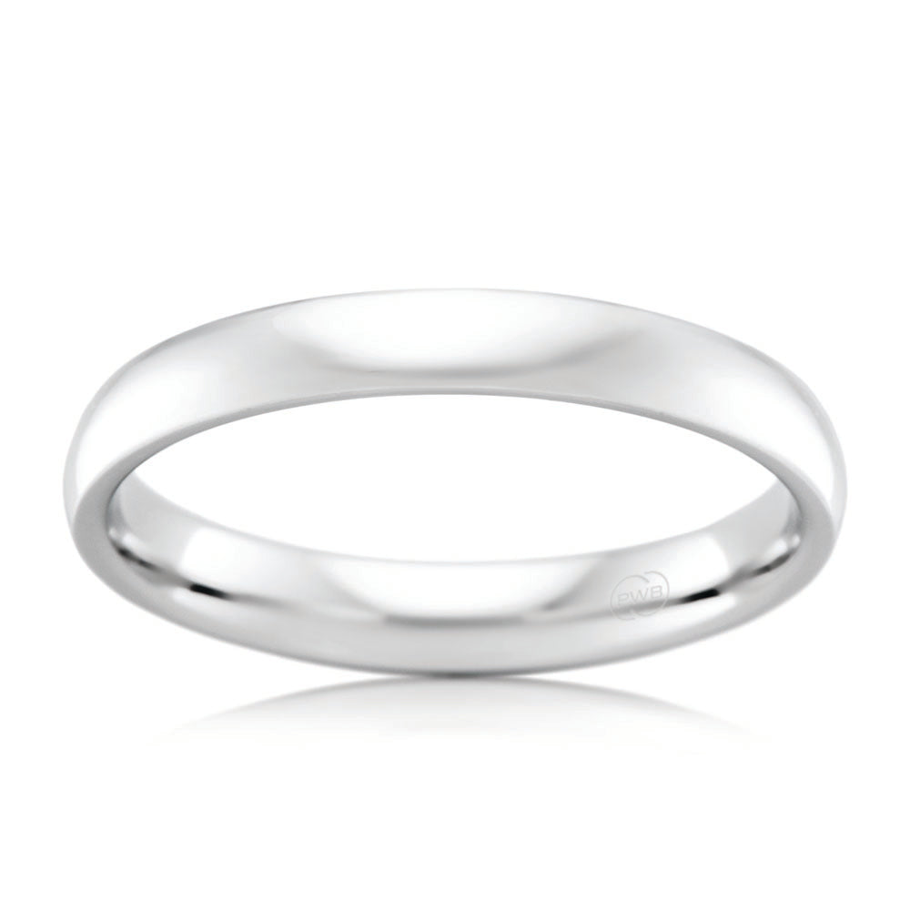 9ct White Gold 3mm Comfort Fit Ring. Size N