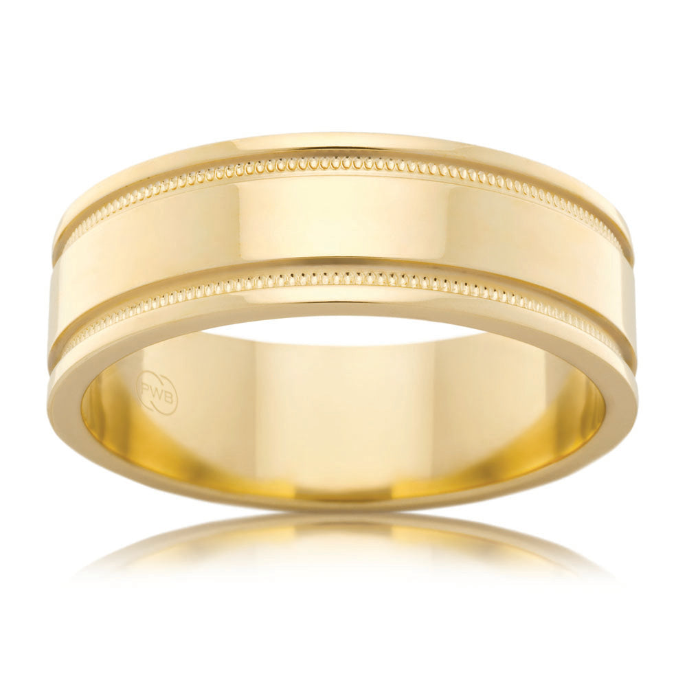 9ct Yellow Gold 7mm Flat Pattern Ring Size T