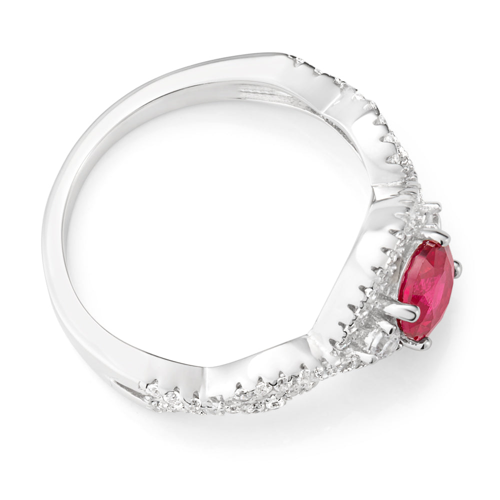 Sterling Silver Created Ruby and Zirconia Ring