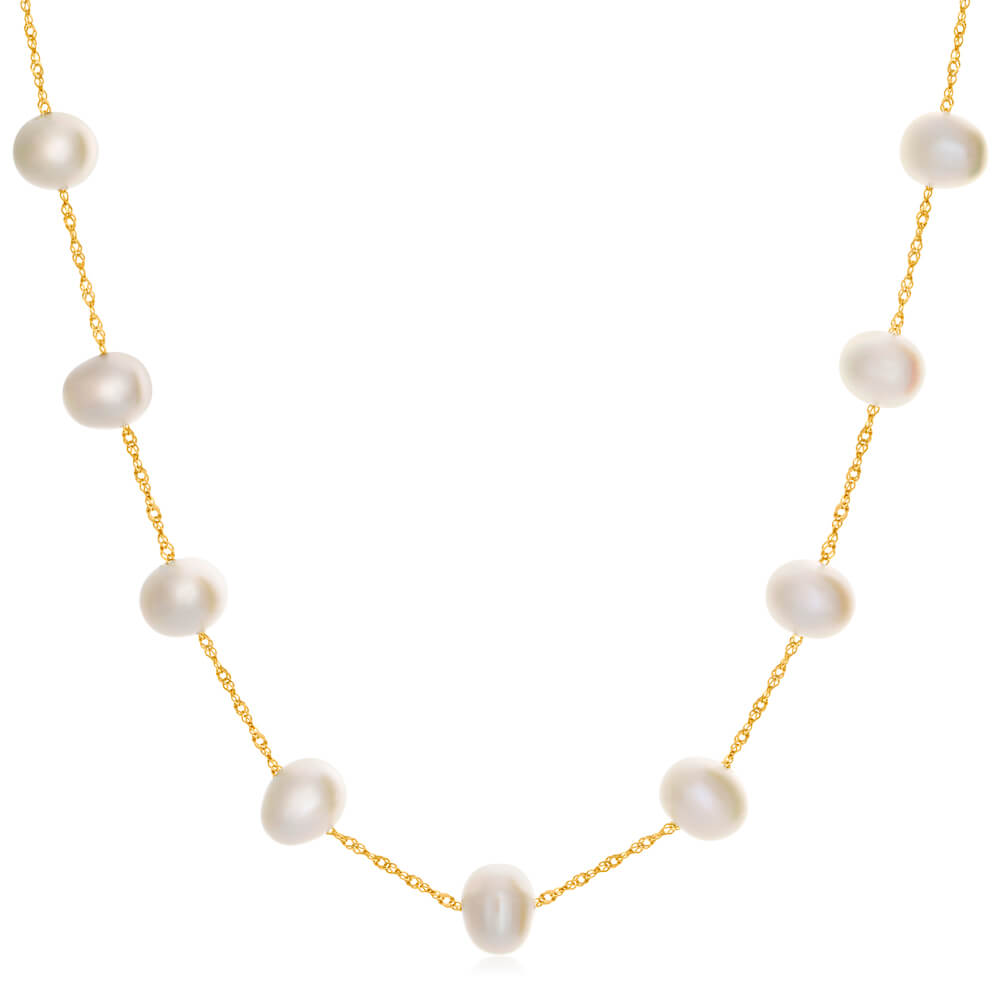 14ct Yellow Gold 6mm White Freshwater Pearl 45cm Necklace