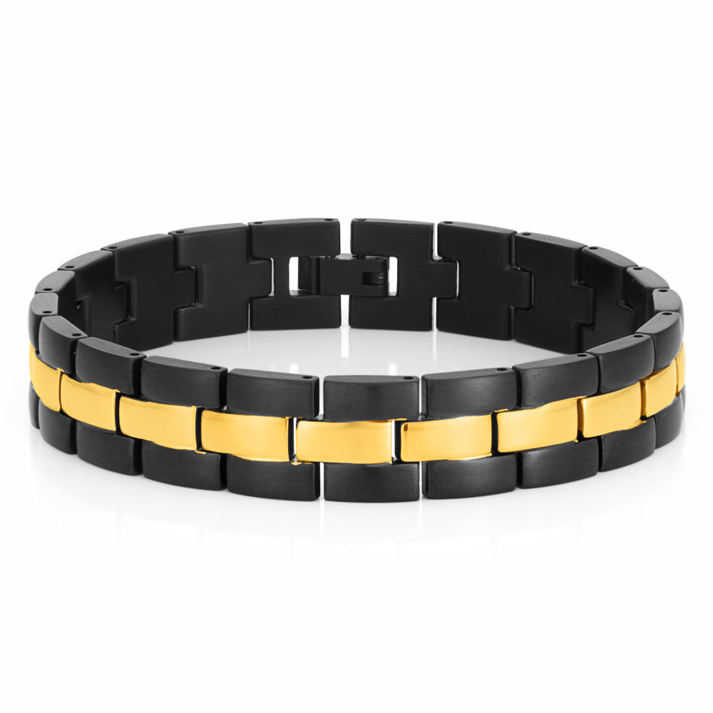 Black And Gold Plated Stainless Steel 21cm Gents Bracelet Shiels Jewellers black-and-gold-plated-stainless-steel-21cm-gents-bracelet-shiels-jewellers