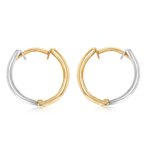 9ct Yellow Gold & White Gold Huggie Hoop Earrings