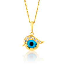 Load image into Gallery viewer, 9ct Yellow Gold Evil Eye Cubic Zirconia and Blue Enamel Pendant