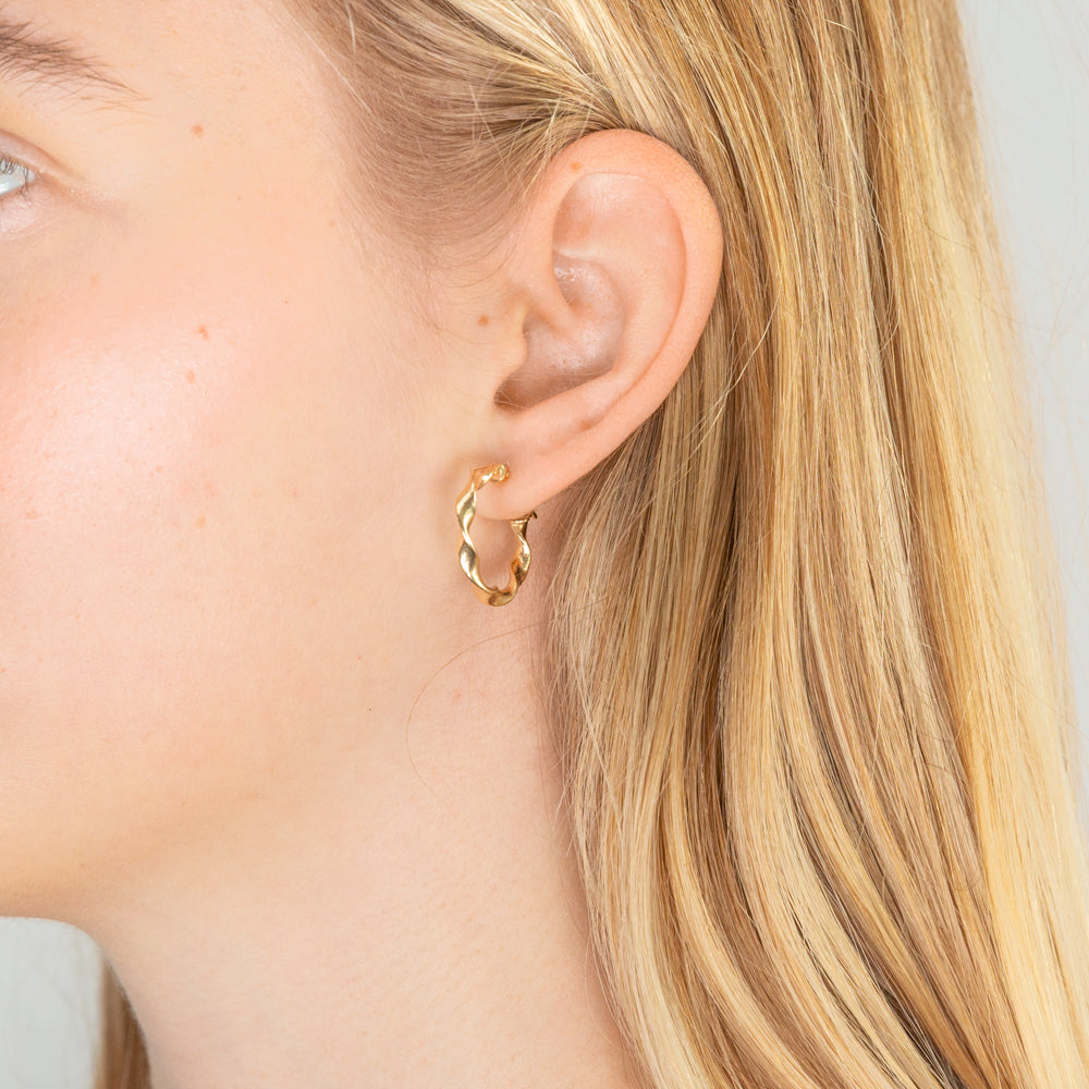 9ct Yellow and White Gold Oval Twist Hoop Earrings