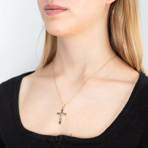 9ct Yellow Gold & White Gold Crucifix Pendant with Diamond cutting