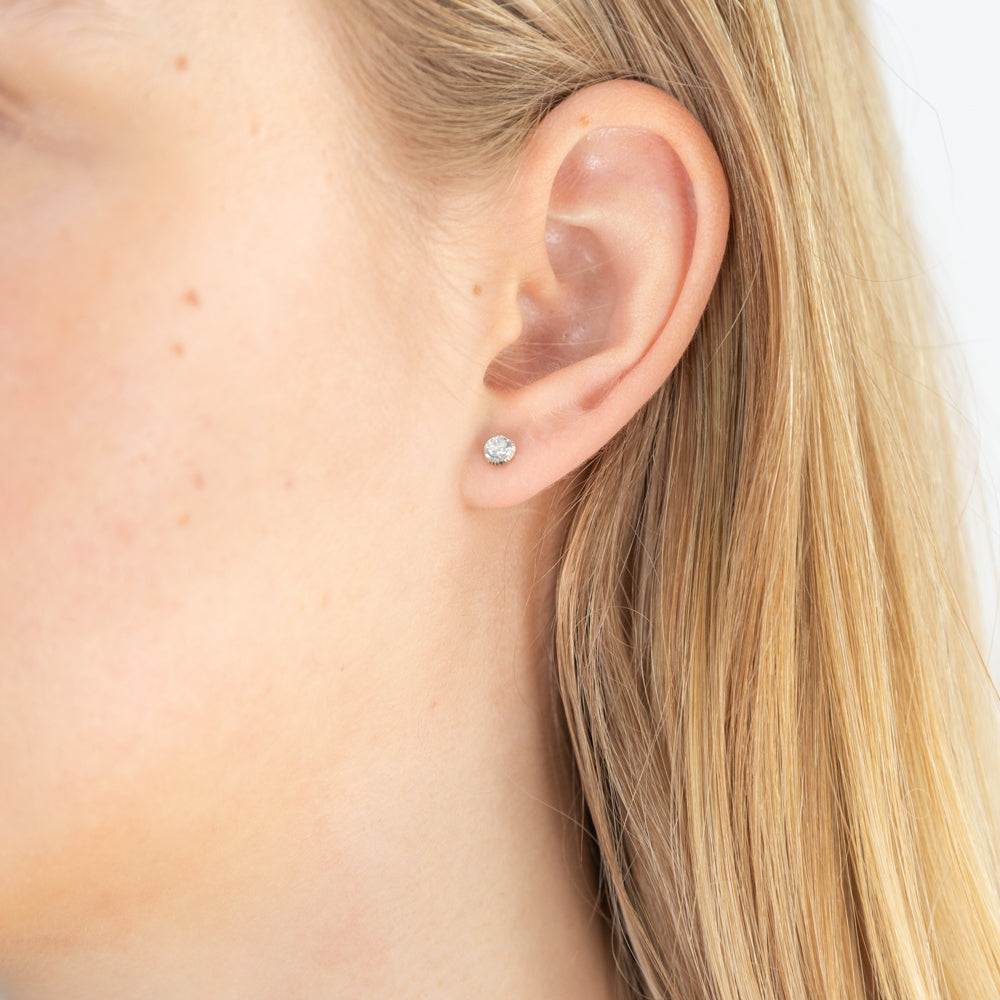 9ct White Gold 4mm Cubic Zirconia Dicut Bezel Set Stud Earrings