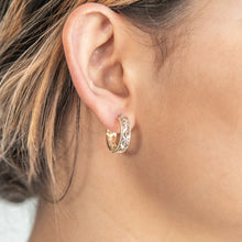 Load image into Gallery viewer, 9ct Yellow Gold &amp; White Snowflake Features Hoop Earrings