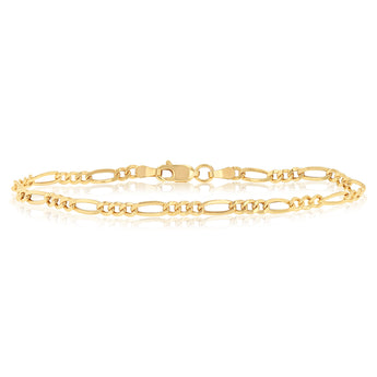 9ct Yellow Gold Figaro Hollow 19cm Bracelet 80Gauge