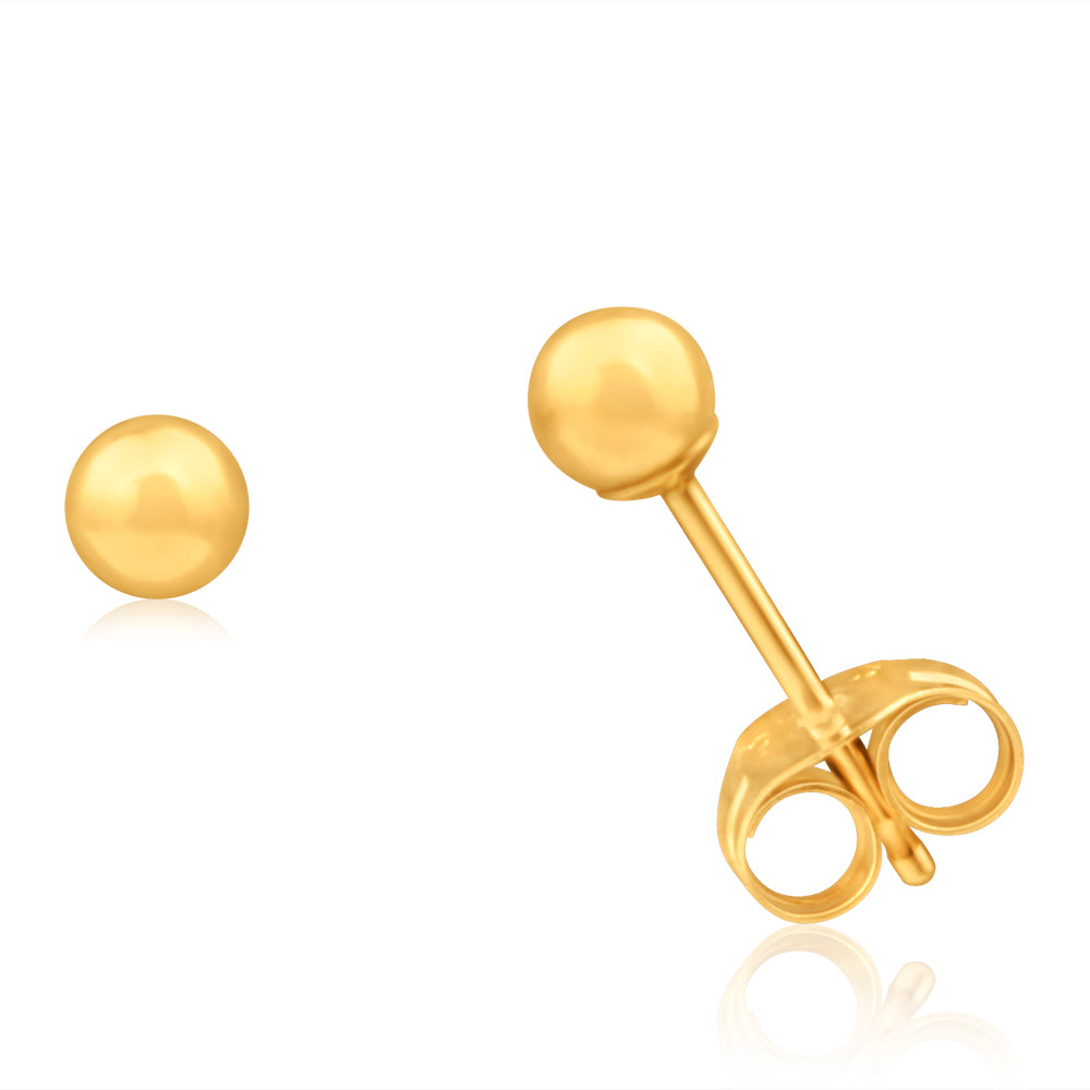 9ct Yellow Gold Ball 3mm Stud Earrings
